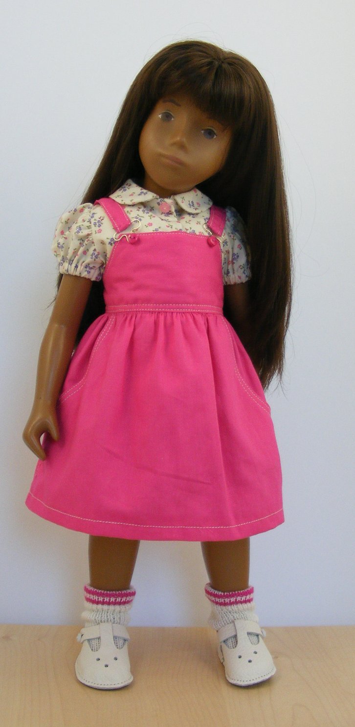 Sasha Doll Cerise Pinafore Dress and Blouse Outfit